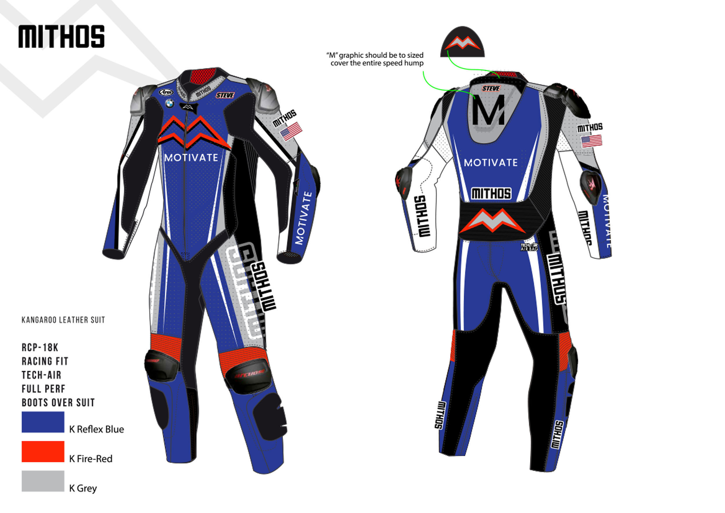 Mithos Kangaroo Leather Suit: RCP-18K, Racing Fit, Tech-Air, Full Perf, Boots Over Suit Design